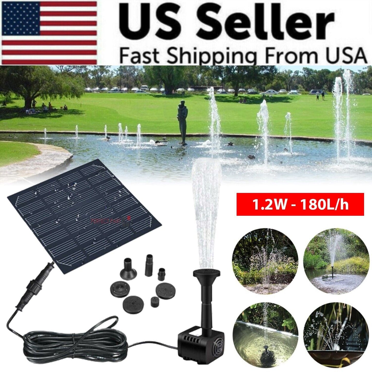 Solar Power Fountain Garden Pool Submersible Floating Water Pump Bird Bath Pond