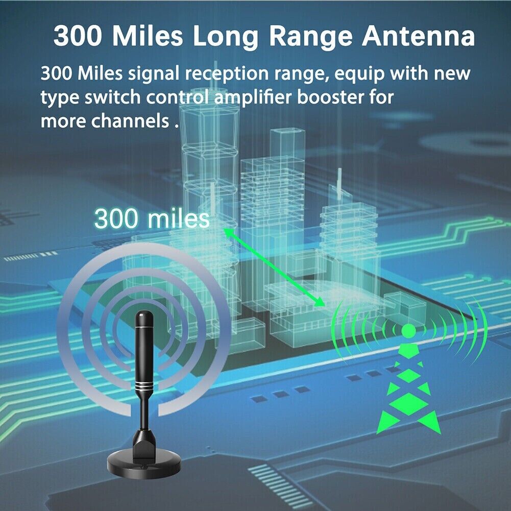 Upgraded Digital TV Antenna: 300-Mile Range, 1080P & 4K HDTV Indoor Reception