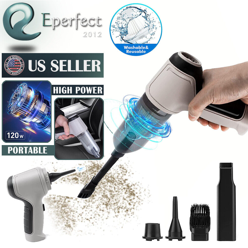 Electric Cordless Car Vacuum Cleaner: Handheld Air Blower Duster for Dry and Wet Messes, Portable