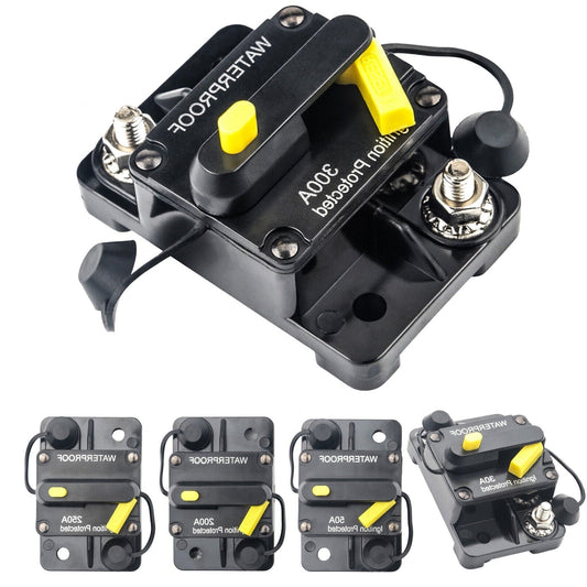 12V DC Circuit Breaker for Car, Auto, Marine Stereo, Audio, and Inverter Systems - Resettable with 30~300AMP Capacity