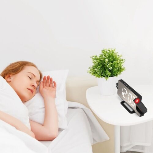 USB-Powered Rotatable LED Projector Clock with Dual Alarms, FM Radio & Snooze Function"
