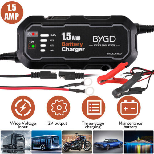 12V 1.5A Car Battery Charger Maintainer - Perfect for Trucks, Motorcycles, ATVs, and RVs