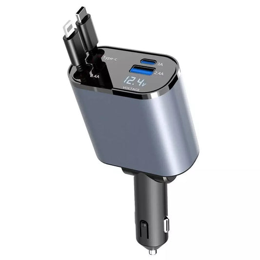 Retractable Car Charger 4 in 1, Fast Car Phone Charger with Cord 2.6ft, USB C and Apple Car Charger Adapter, Compatible with iPhone 16 15/15 Pro Max/14/13/12/11, Galaxy, Pixel