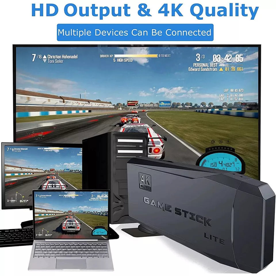 HDMI 4K Retro Game Stick Console – 64GB with 20,000+ Classic Games & 2 Wireless Controllers