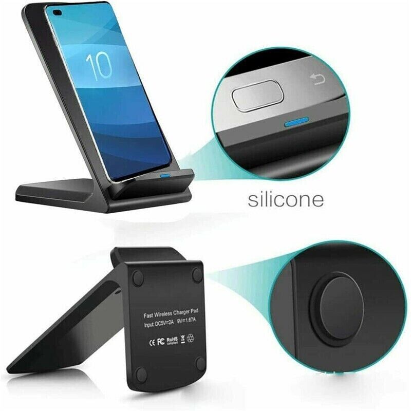 Fast Wireless Charging Pad Stand Dock Compatible with Samsung Galaxy, iPhone, and Other Smartphones