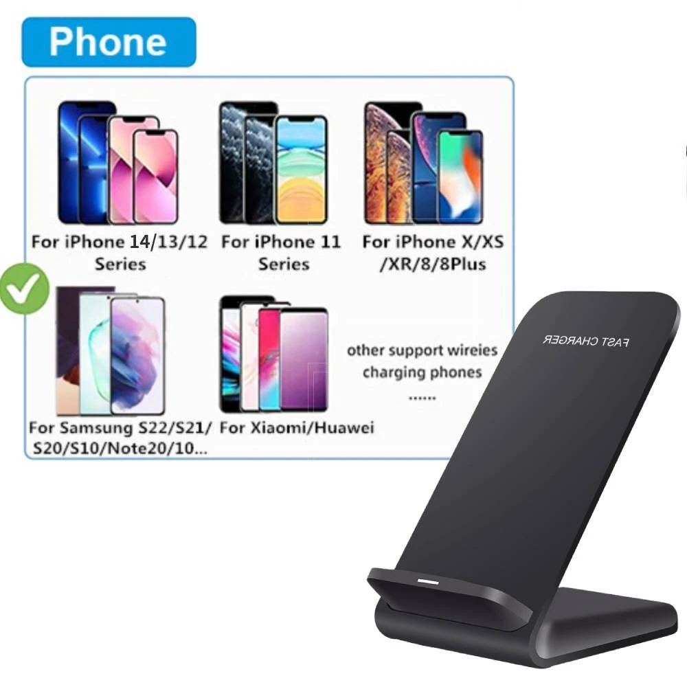 Fast Wireless Charging Pad Stand Dock Compatible with Samsung Galaxy, iPhone, and Other Smartphones