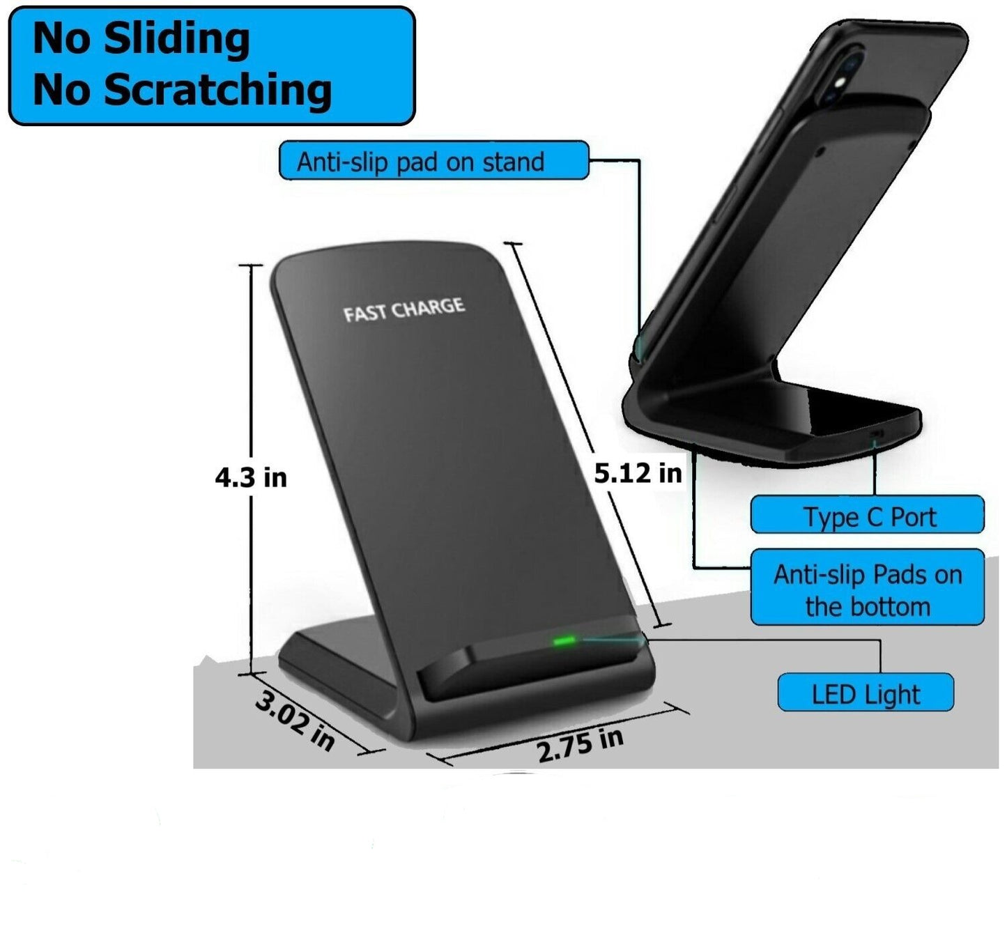 Fast Wireless Charging Pad Stand Dock Compatible with Samsung Galaxy, iPhone, and Other Smartphones
