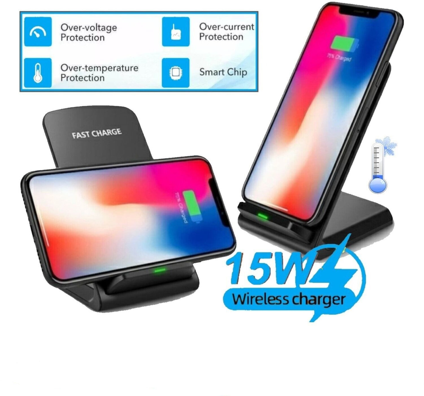 Fast Wireless Charging Pad Stand Dock Compatible with Samsung Galaxy, iPhone, and Other Smartphones