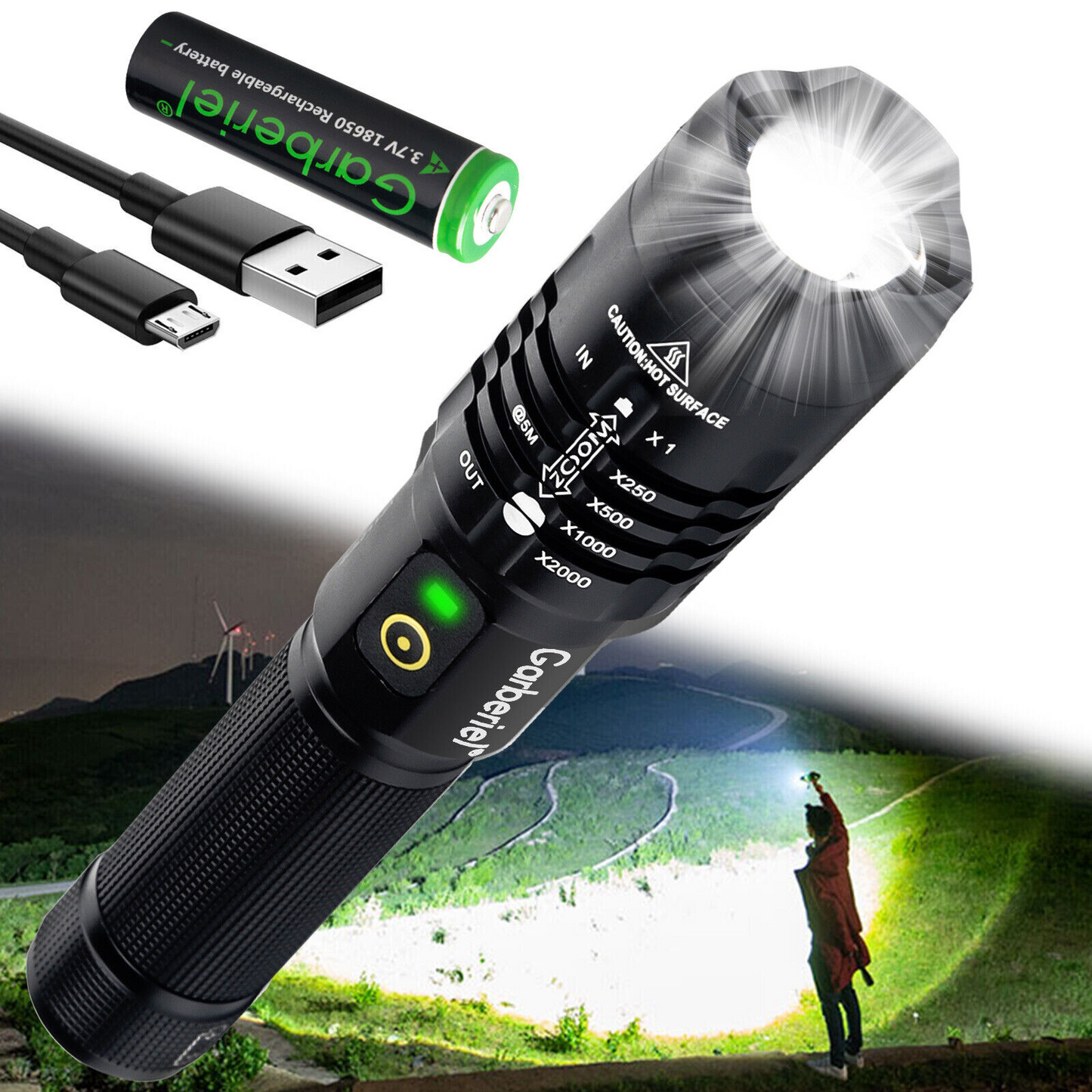 Super-Bright LED Tactical Flashlight Torch With Rechargeable Battery 50000LM