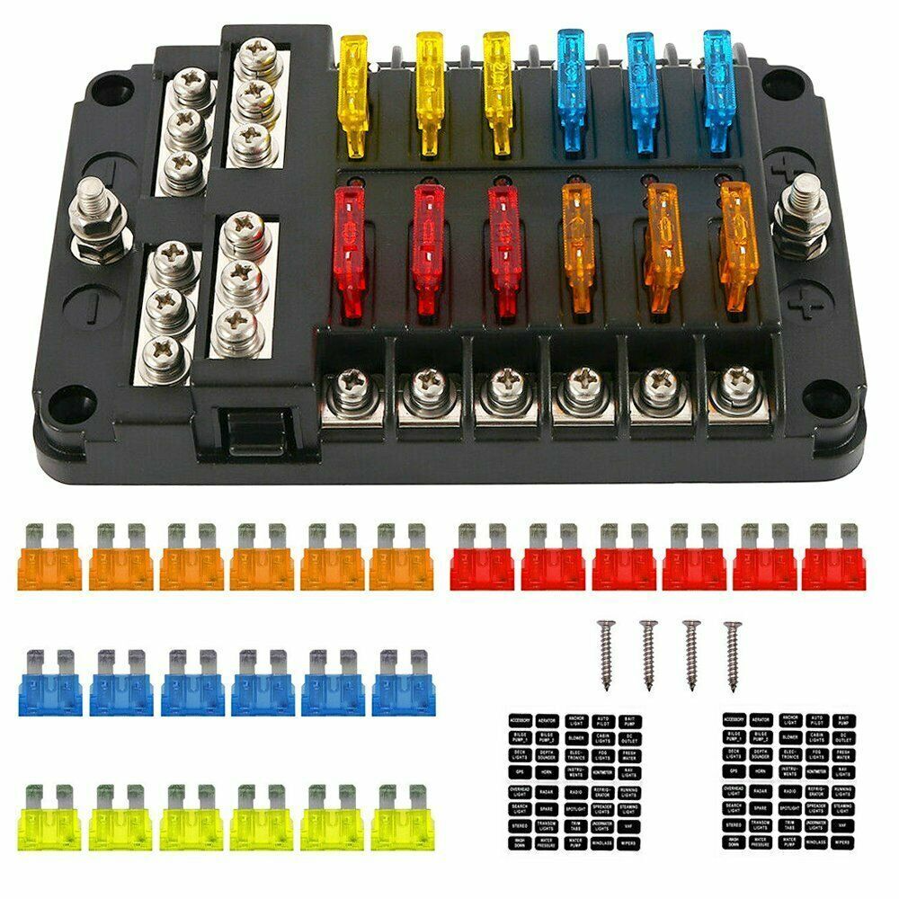 12-Way Blade Fuse Box Block Holder LED Indicator 12V 32V Car Marine Waterproof