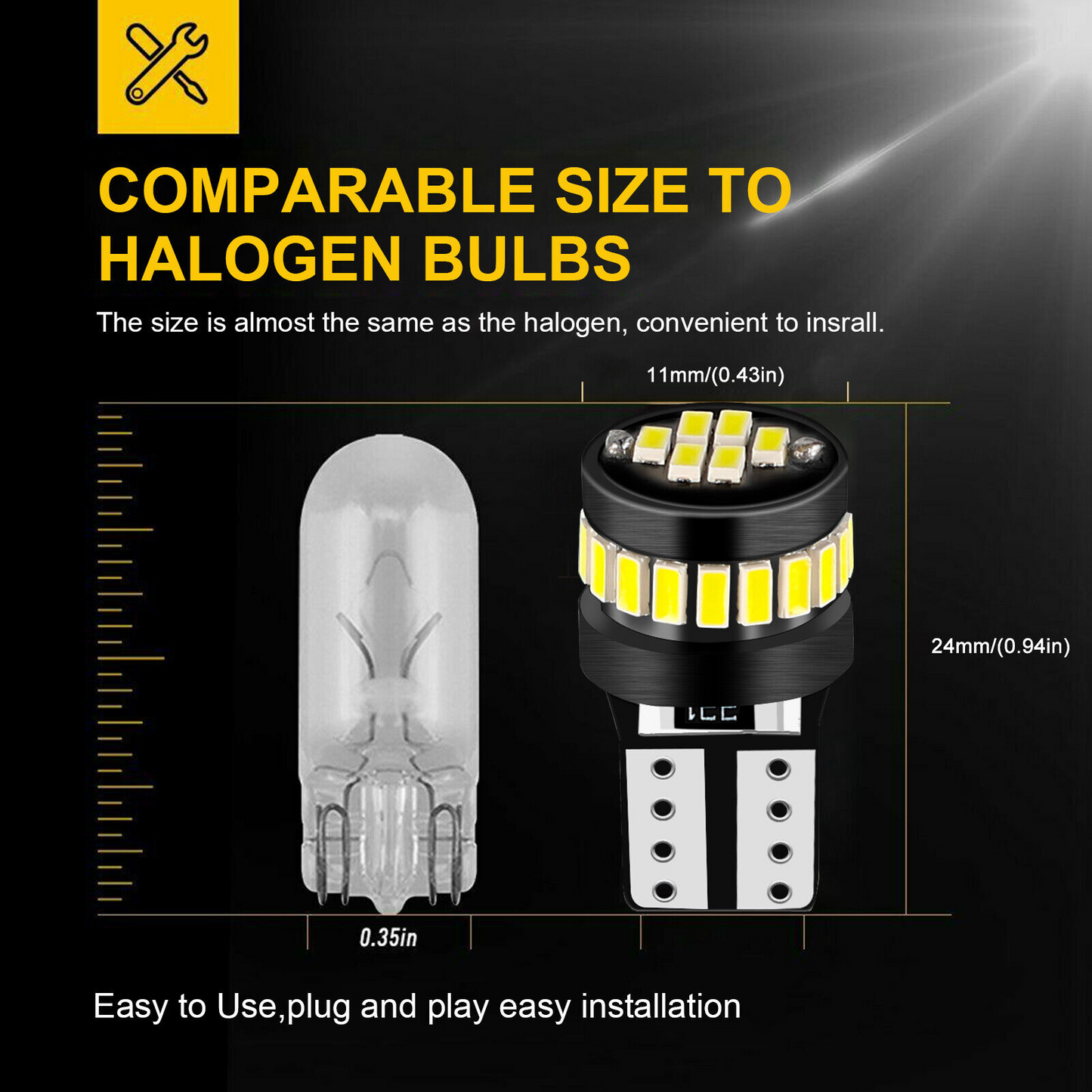 LED Car Bulbs Interior 10PCS T10 194 168 24SMD