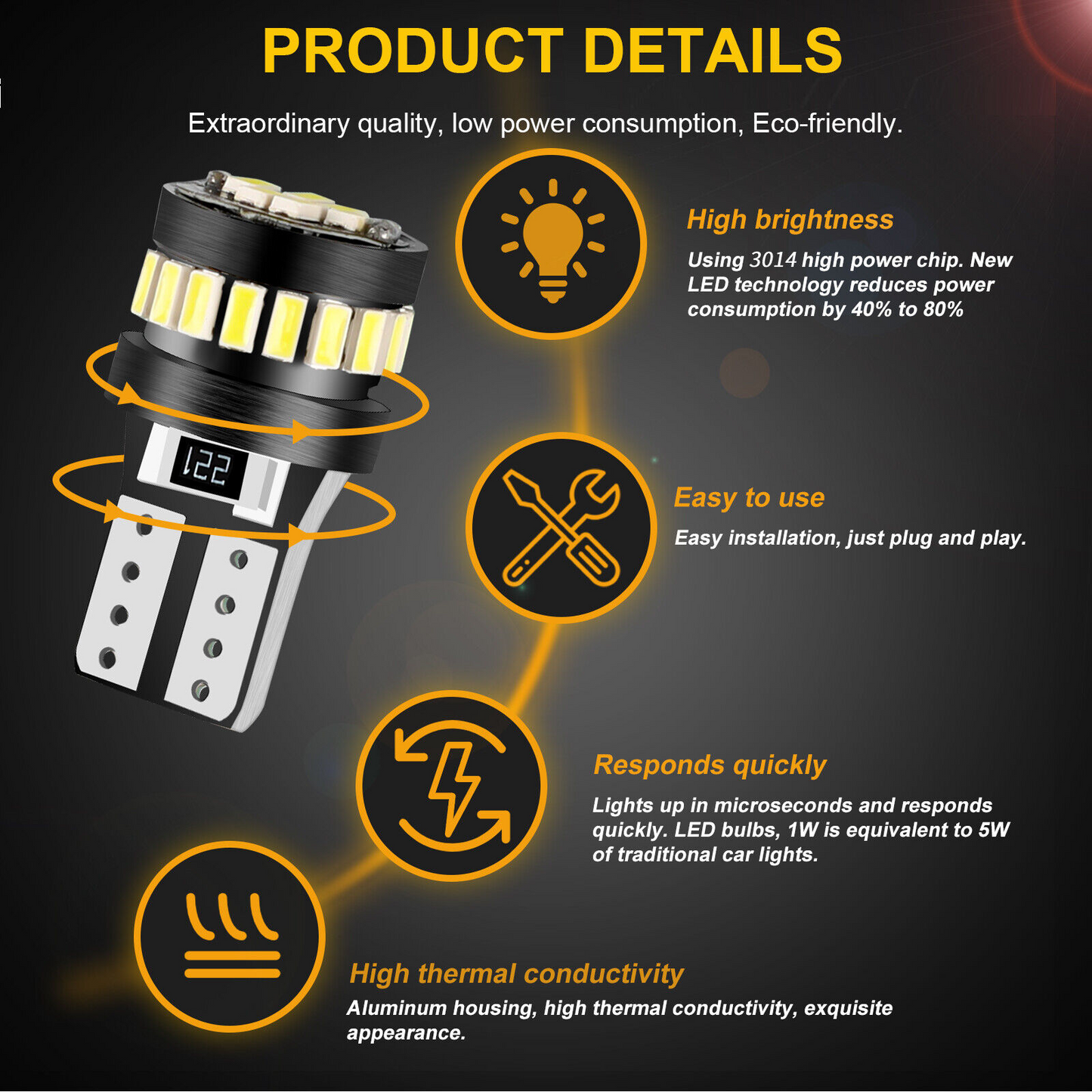 LED Car Bulbs Interior 10PCS T10 194 168 24SMD