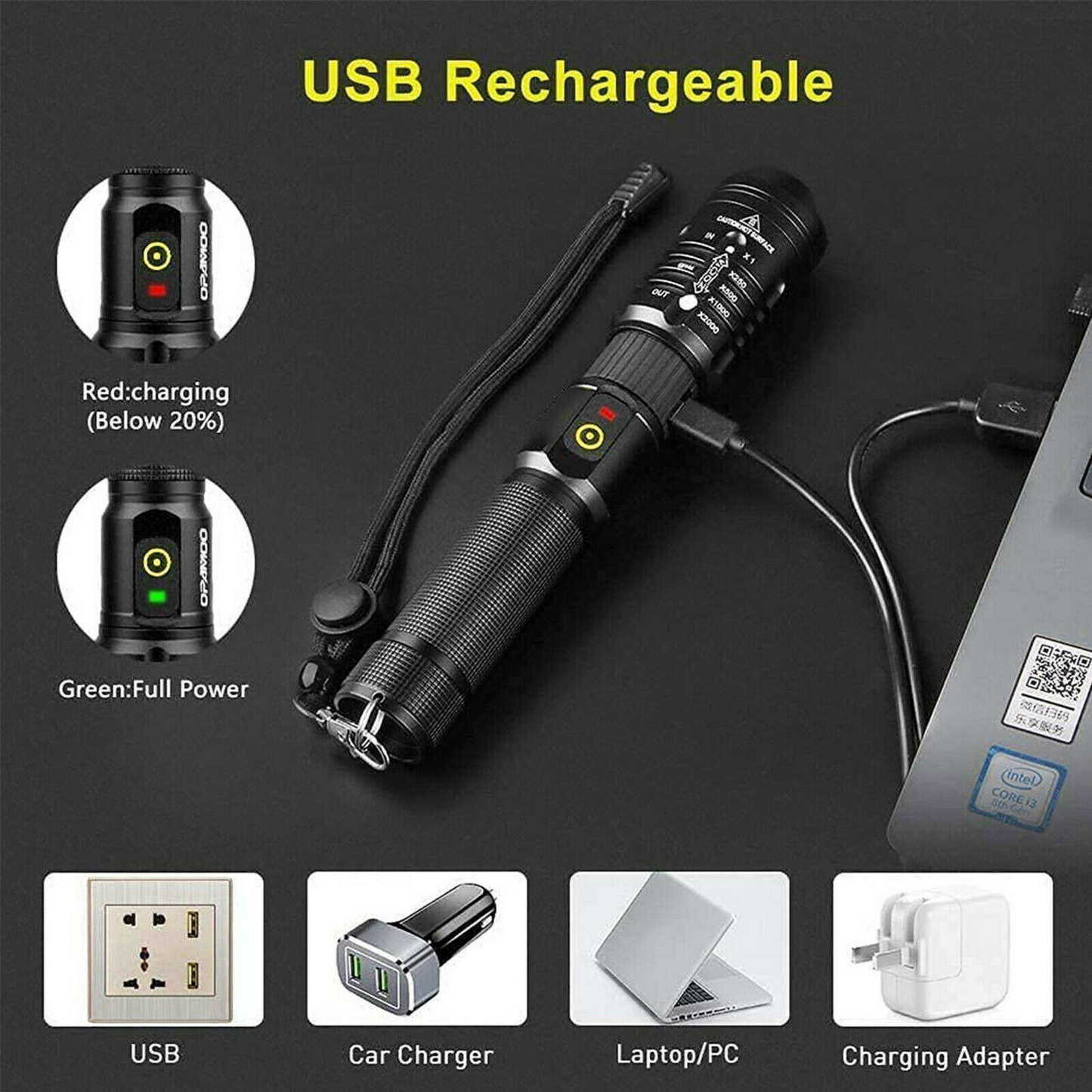 Super-Bright LED Tactical Flashlight Torch With Rechargeable Battery 50000LM