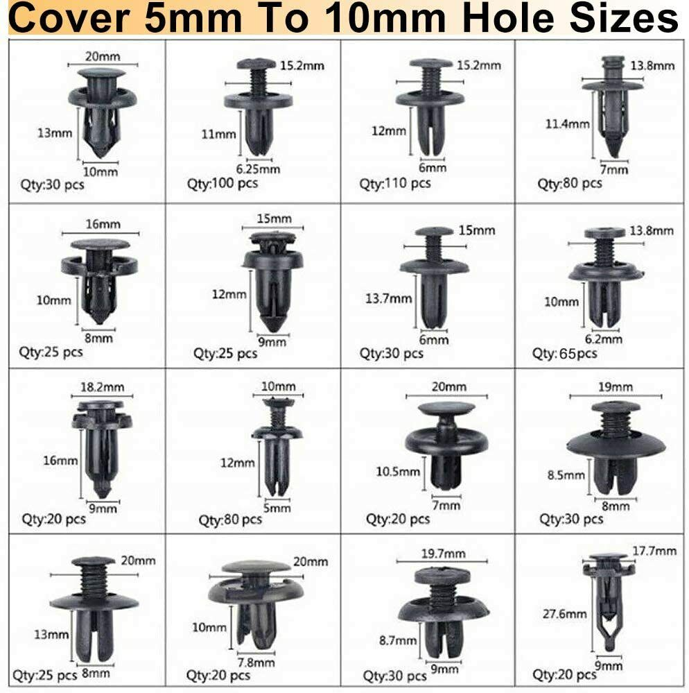 750 Pcs Car Retainer Nylon Auto Fasteners Push Trim Clips Pin Rivet Bumper Kit