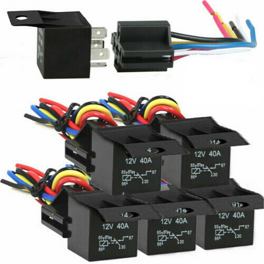 Automotive Relay with Wires & Harness Socket Set 5 Pack 12V 30/40 Amp 5-Pin SPDT