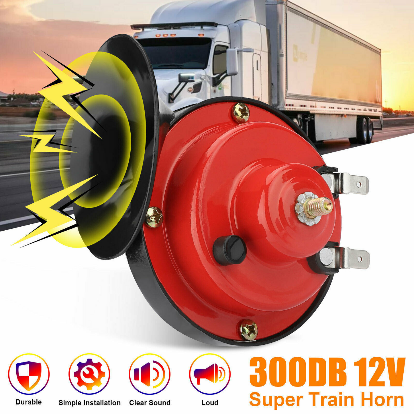 300DB Train Horn – Super Loud 12V Waterproof Air Horn for Car, Truck, or Motorcycle (2 pk)