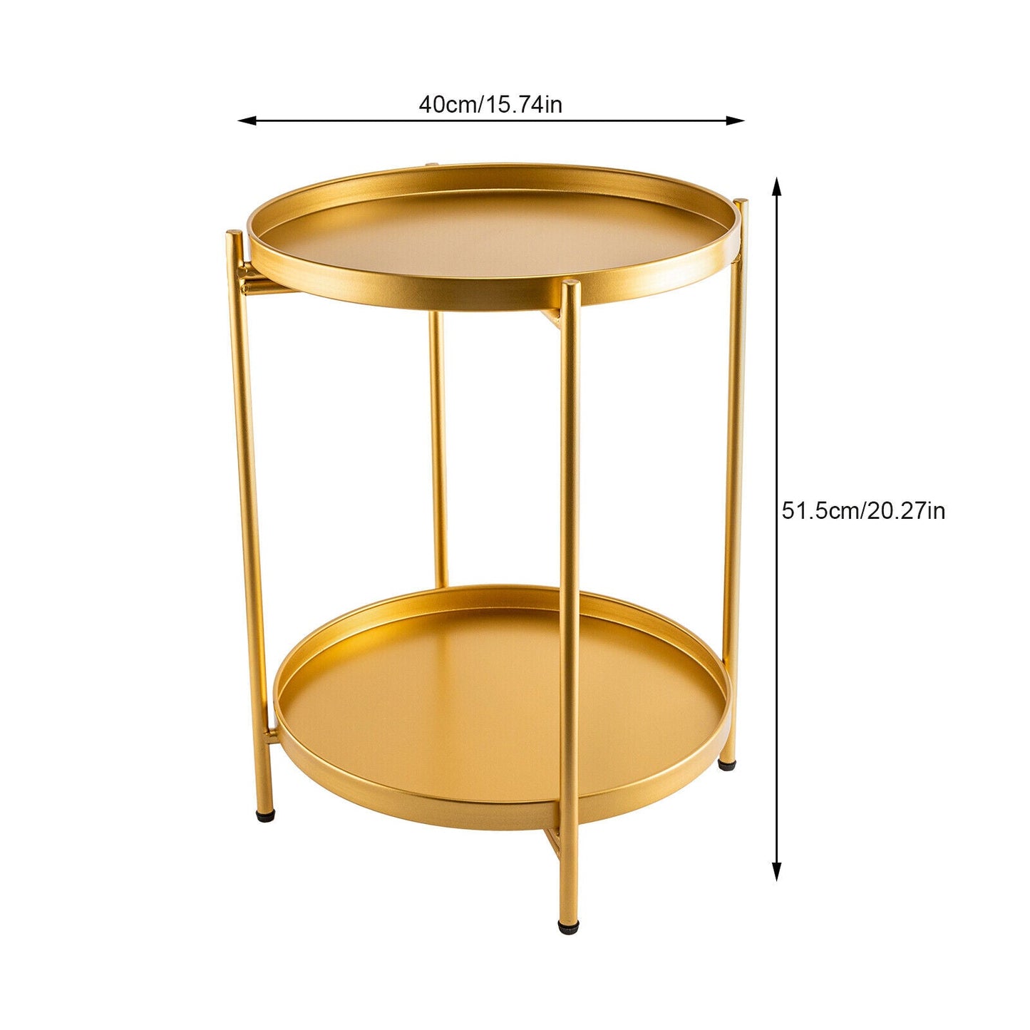 2-Tier Metal End Table Round Side Table With Removable Tray Folding Accent Table