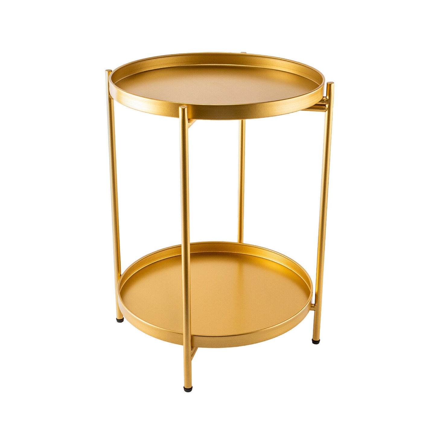 2-Tier Metal End Table Round Side Table With Removable Tray Folding Accent Table