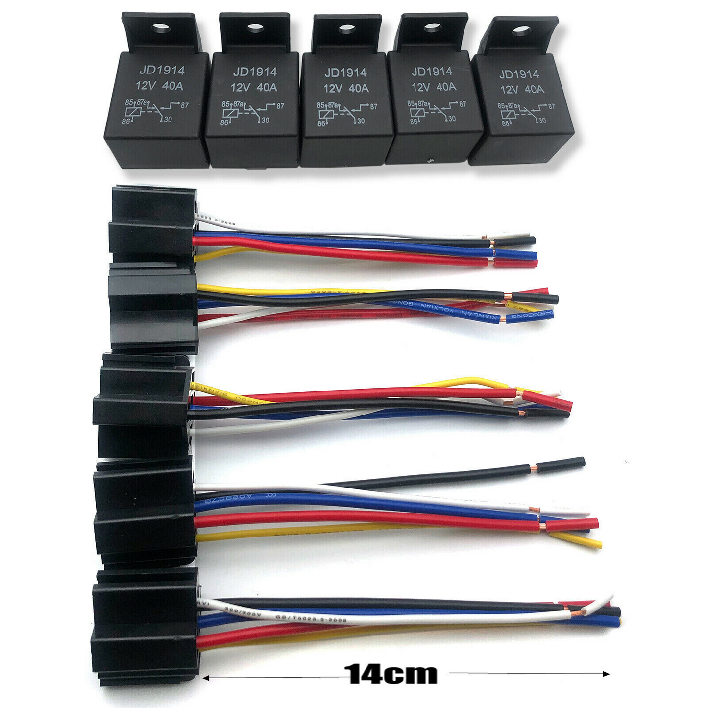 Automotive Relay with Wires & Harness Socket Set 5 Pack 12V 30/40 Amp 5-Pin SPDT