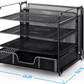 4-Trays Mesh Office Supplies Desk Organizer, Desktop Hanging File Holder with Dr