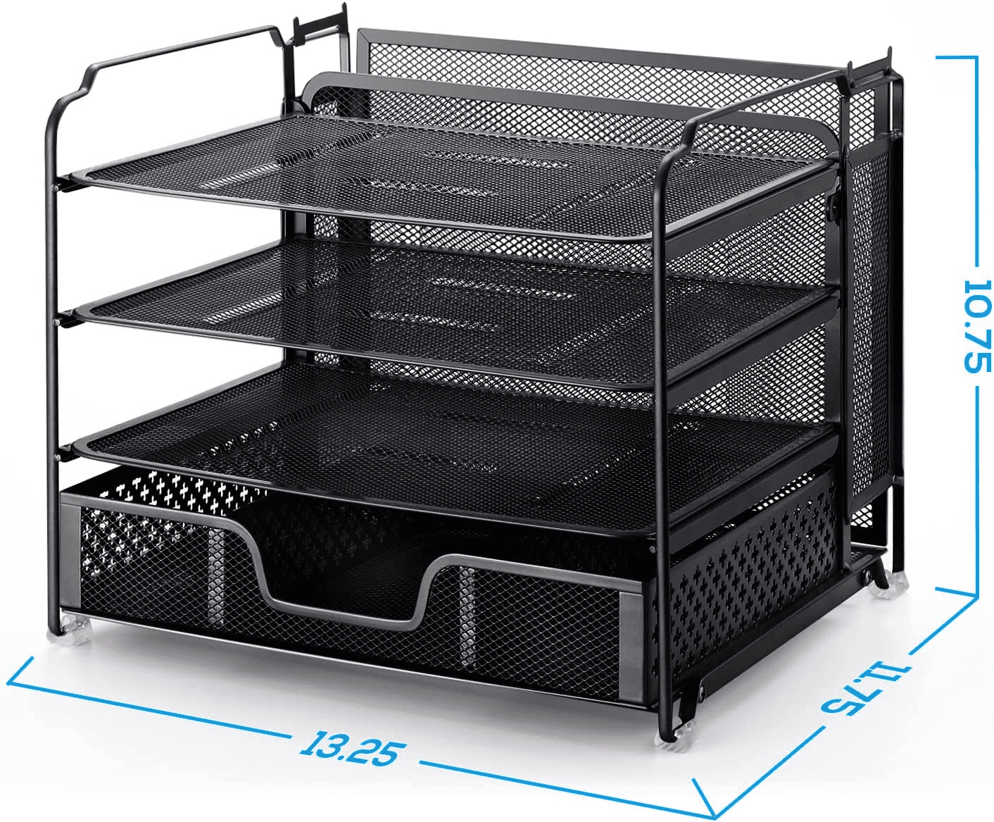 4-Trays Mesh Office Supplies Desk Organizer, Desktop Hanging File Holder with Dr