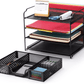 4-Trays Mesh Office Supplies Desk Organizer, Desktop Hanging File Holder with Dr