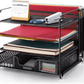 4-Trays Mesh Office Supplies Desk Organizer, Desktop Hanging File Holder with Dr
