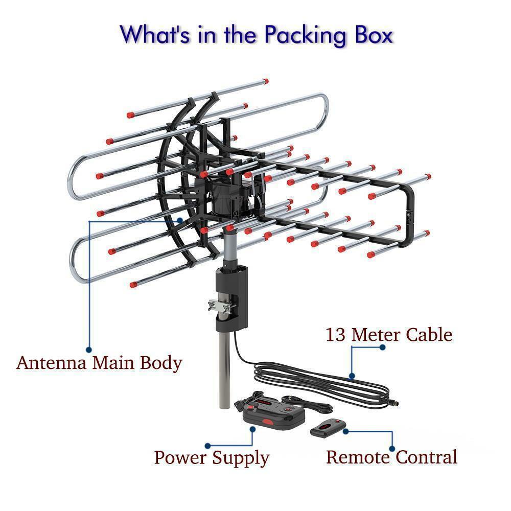 500+ Miles Outdoor TV Antenna Motorized Amplified HD TV 4k VHF/UHF 360°