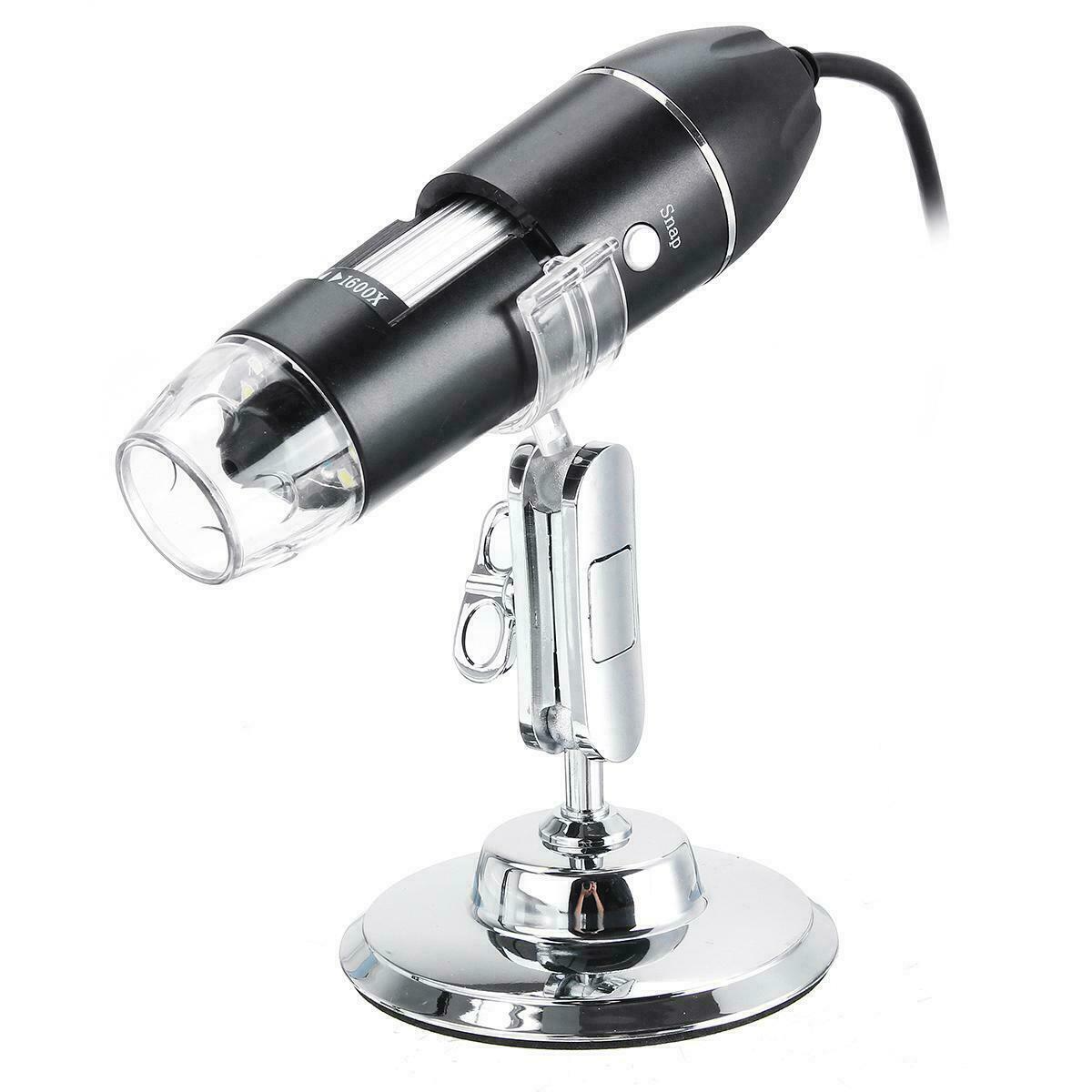 Portable Digital Microscope Endoscope w/ Stand 8LED 1600X 3MP USB