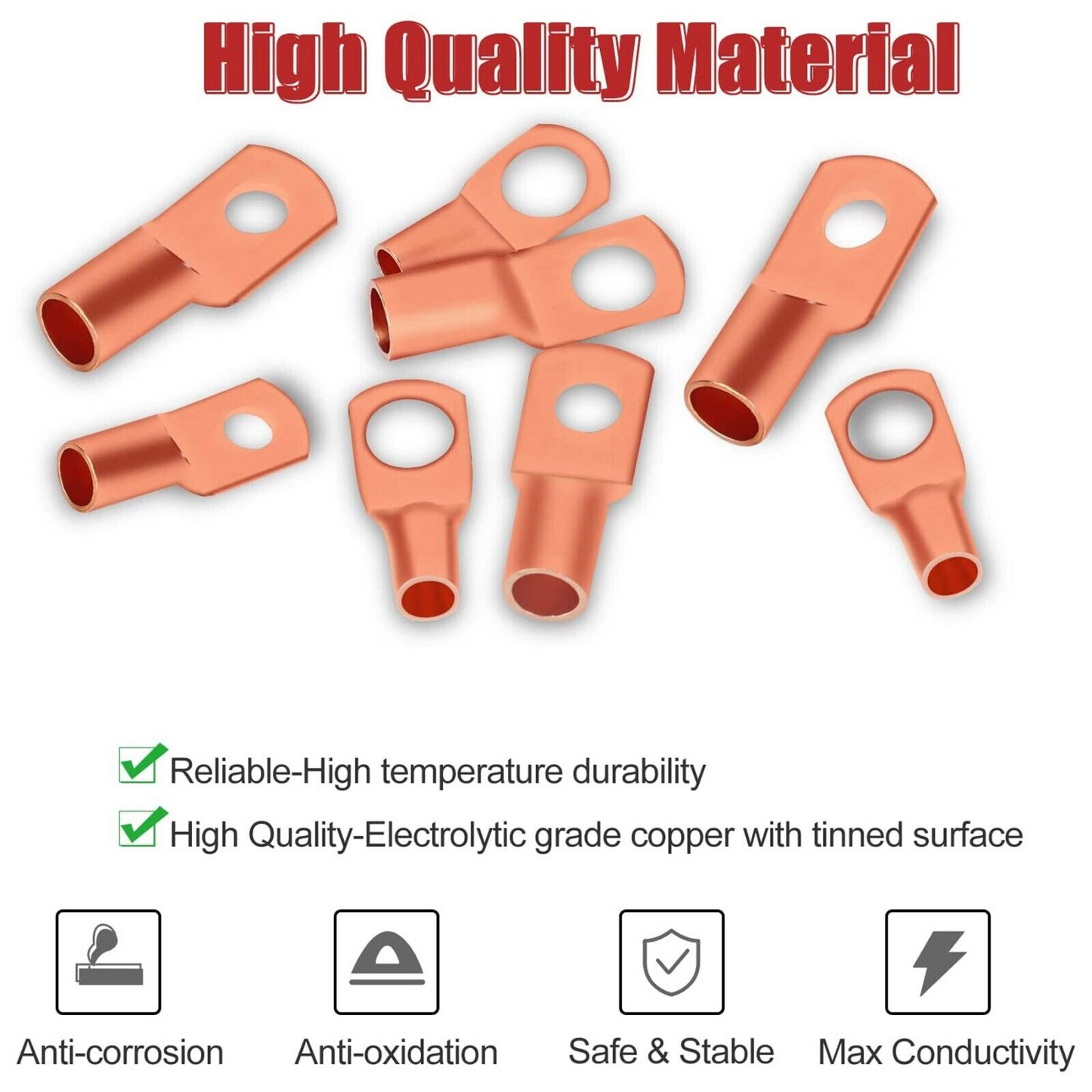 140pcs Copper Wire Lugs Battery Cable Ends Terminal Connectors Kit