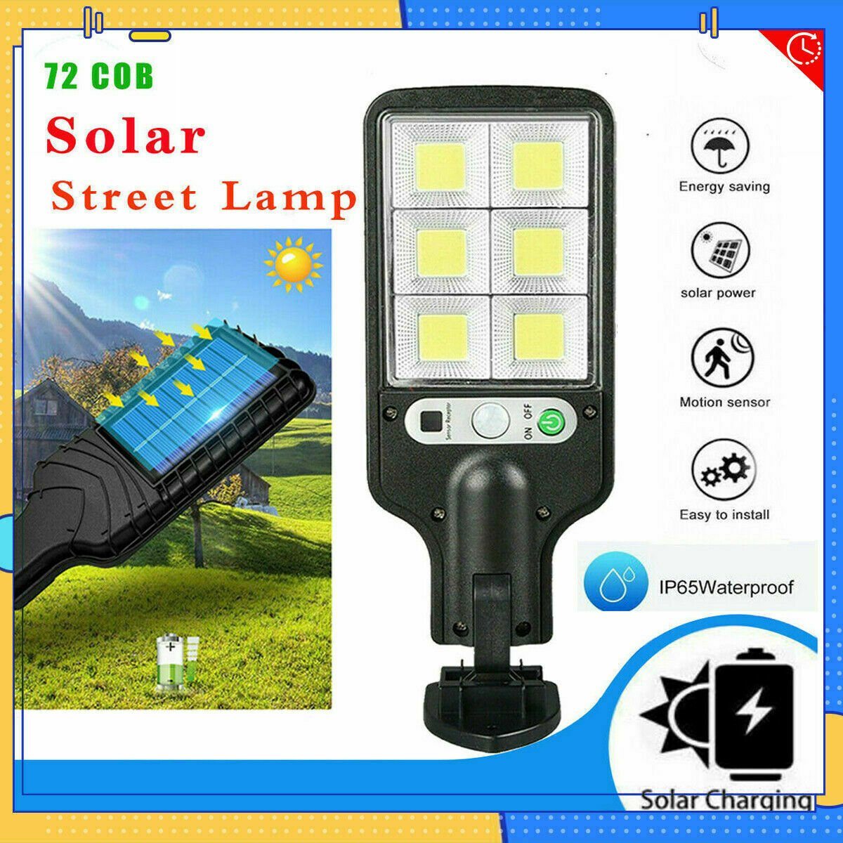 600W LED Solar Flood Light Motion Sensor Security Outdoor Wall Street Lamp