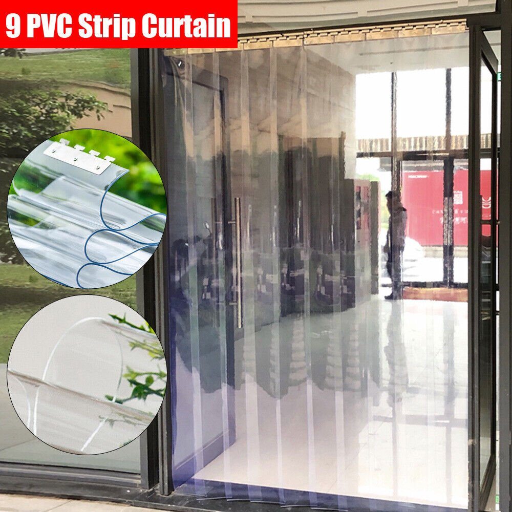 9 Strip Clear PVC Plastic Strip Curtain Door Hanging Rail Kit fIT Warehouse Mall