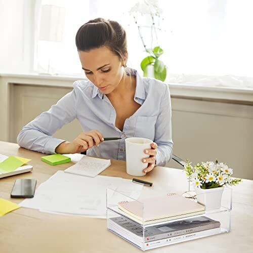 Acrylic Desk Organizers and Accessories Tier Paper File Organizer Tray Stackable