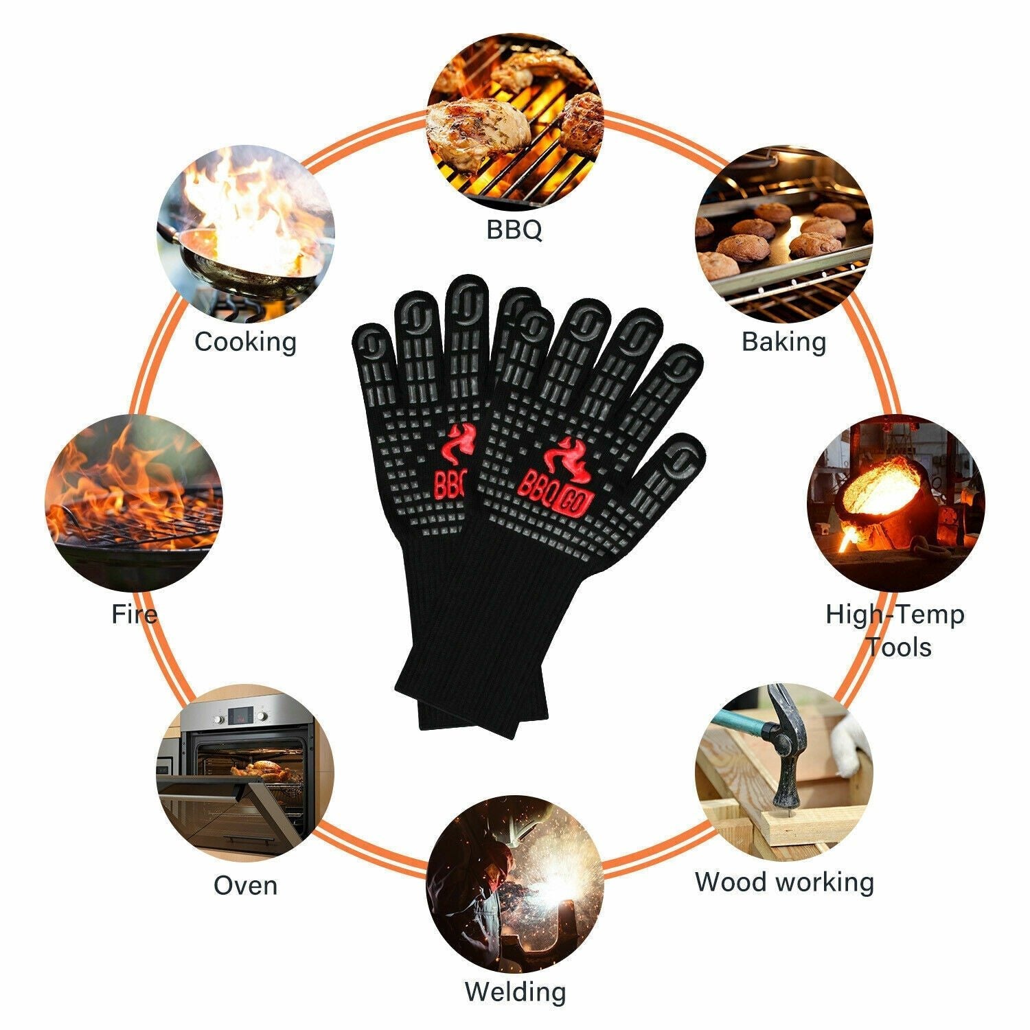 BBQ Grill Gloves Heat Resistant Gloves 1472°F Oven Cooking Mitts Silicone 5.5''