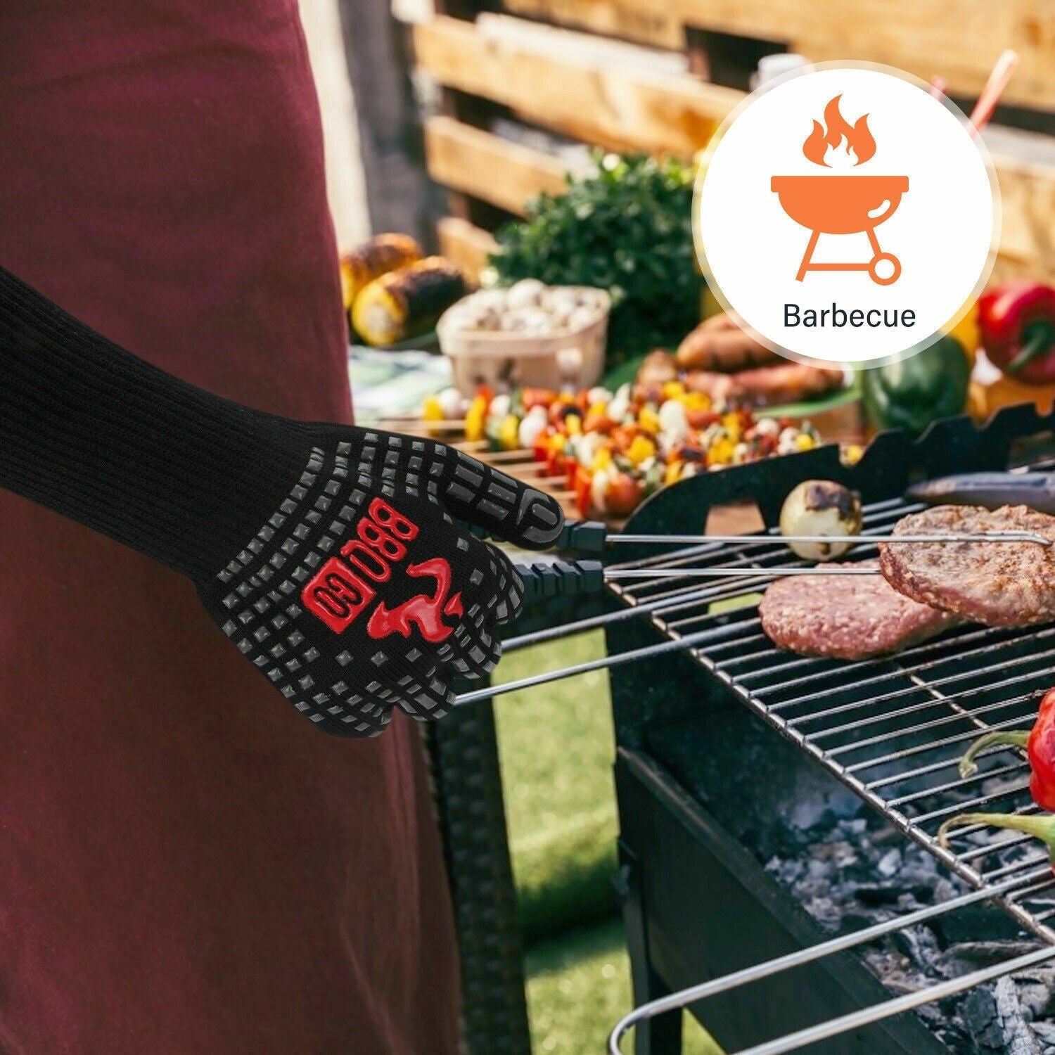 BBQ Grill Gloves Heat Resistant Gloves 1472°F Oven Cooking Mitts Silicone 5.5''