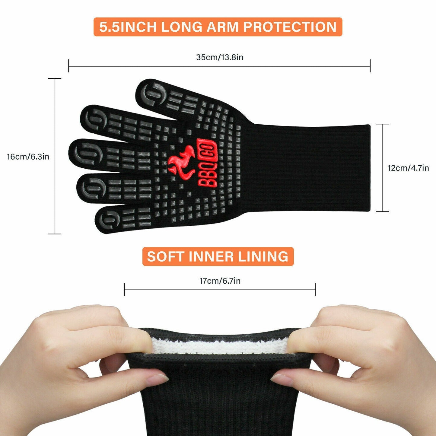 BBQ Grill Gloves Heat Resistant Gloves 1472°F Oven Cooking Mitts Silicone 5.5''