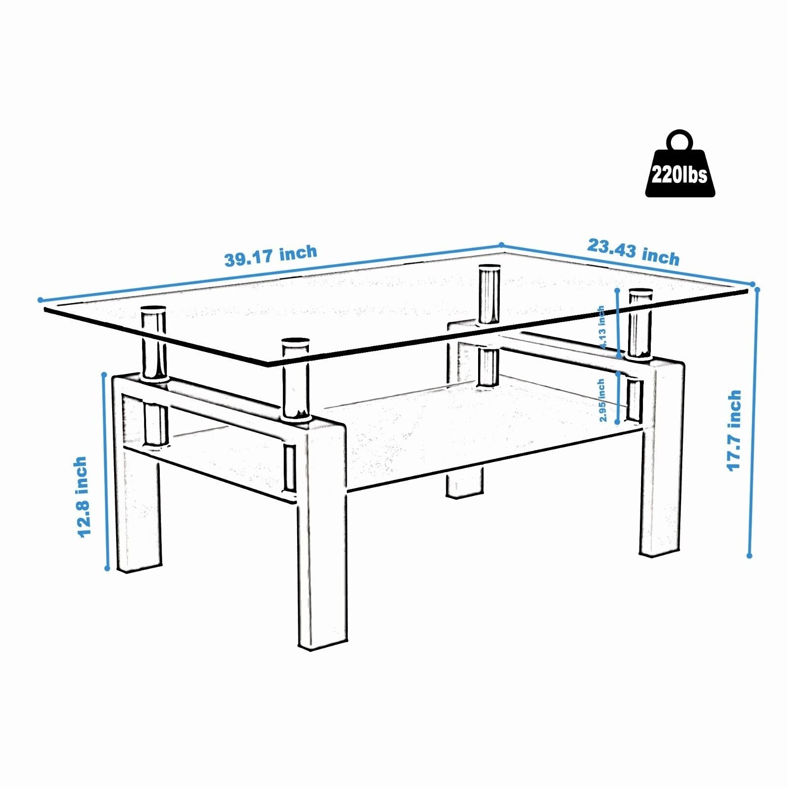 Black Modern Tempered Glass Coffee Table for Living Room Office Home Furniture