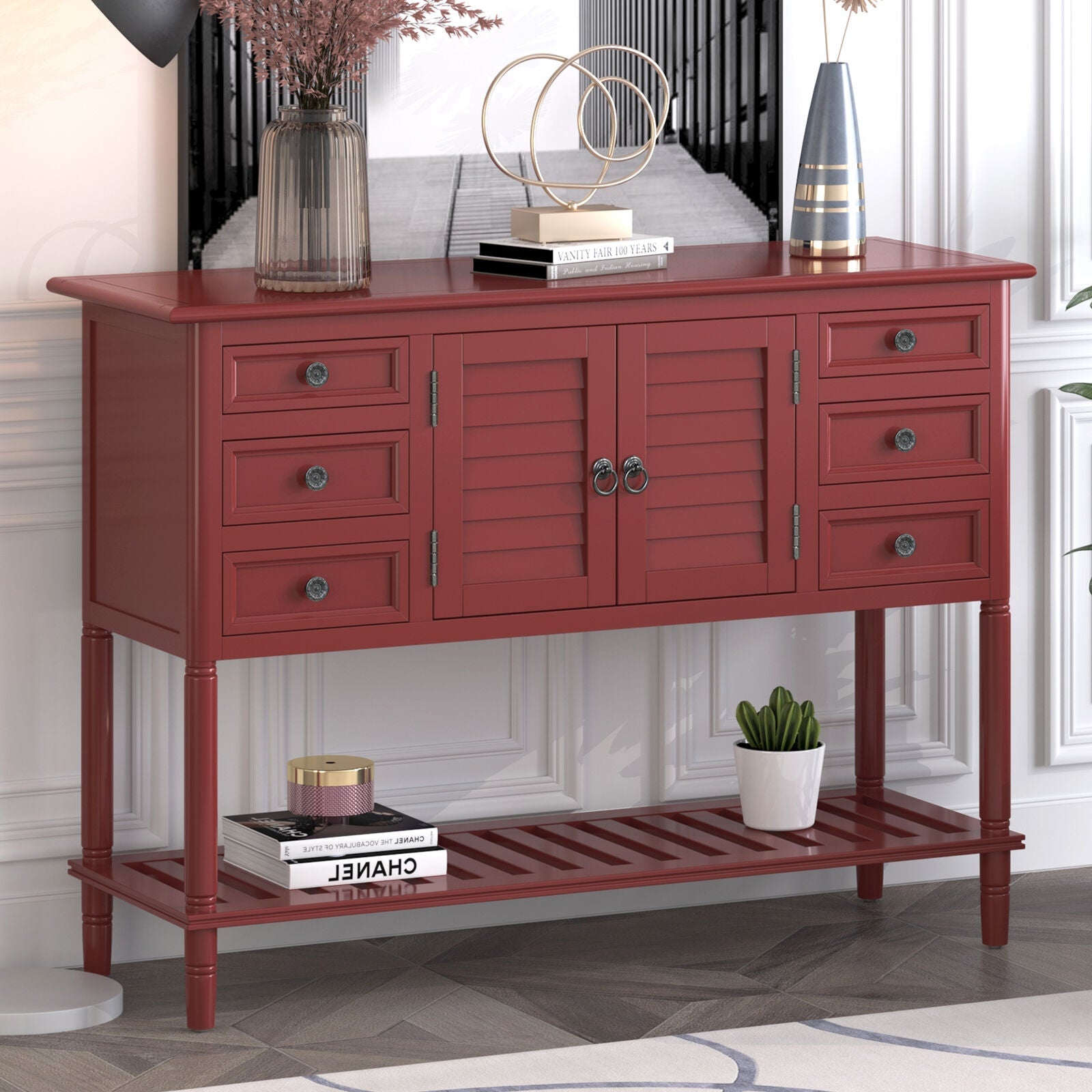 Console Table with 6 Drawers Storage Shelf Cabinet Living Room Hallway Furniture