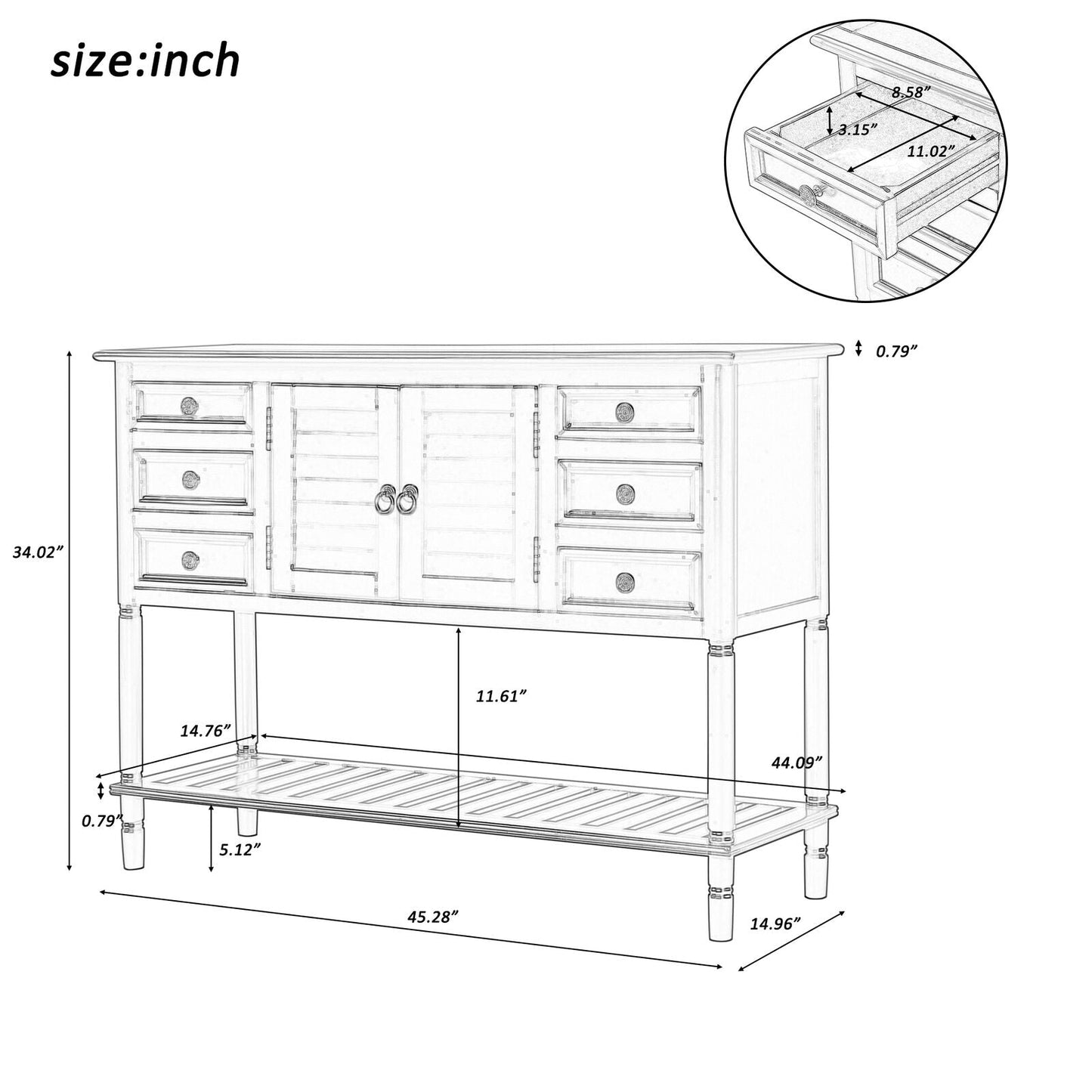 Console Table with 6 Drawers Storage Shelf Cabinet Living Room Hallway Furniture