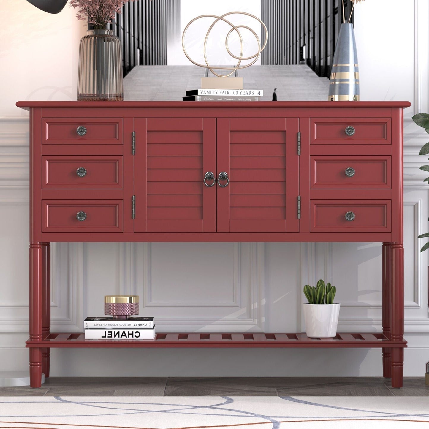 Console Table with 6 Drawers Storage Shelf Cabinet Living Room Hallway Furniture