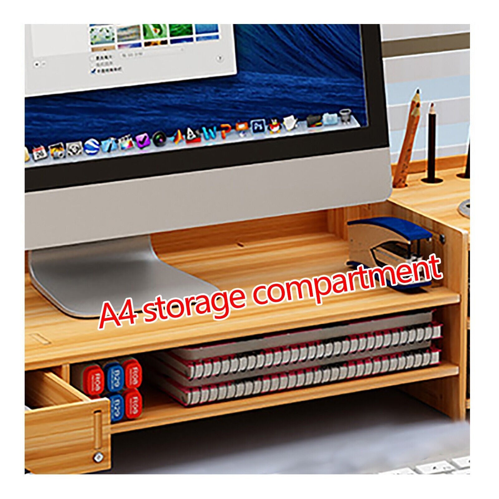 Desk Organizer Home Office Wood Desktop Storage Organizer Computer Holder +Lock