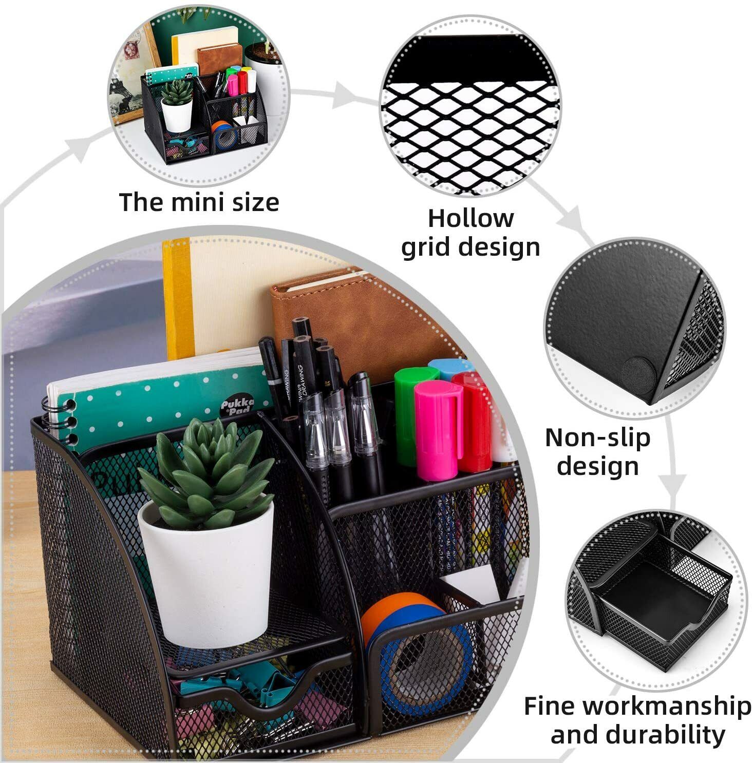 Desk Organizer Pen Holder Table Storage Desktop Office Supplies W/6 Components