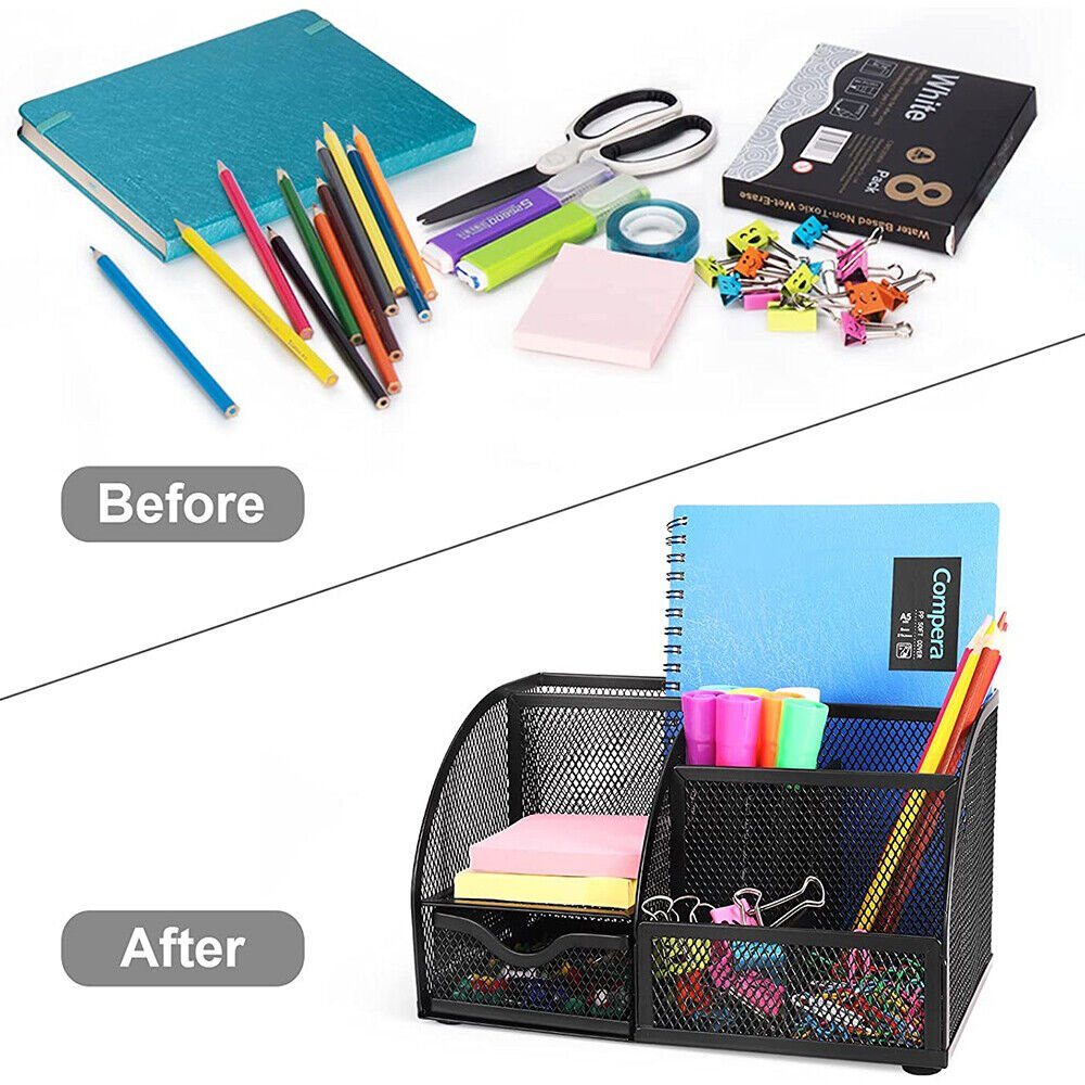 Desk Organizer Pen Holder Table Storage Desktop Office Supplies W/6 Components