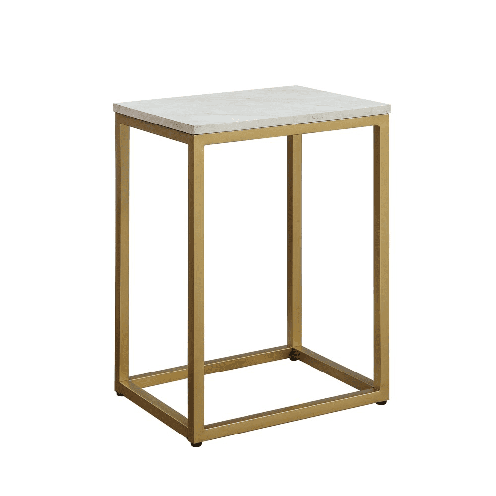 End Table White Tabletop with Gold Metal Frame Home Office Furniture Desk New