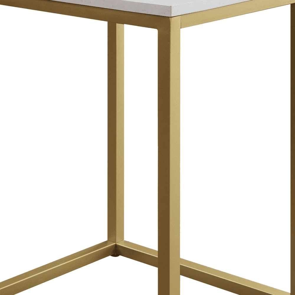 End Table White Tabletop with Gold Metal Frame Home Office Furniture Desk New