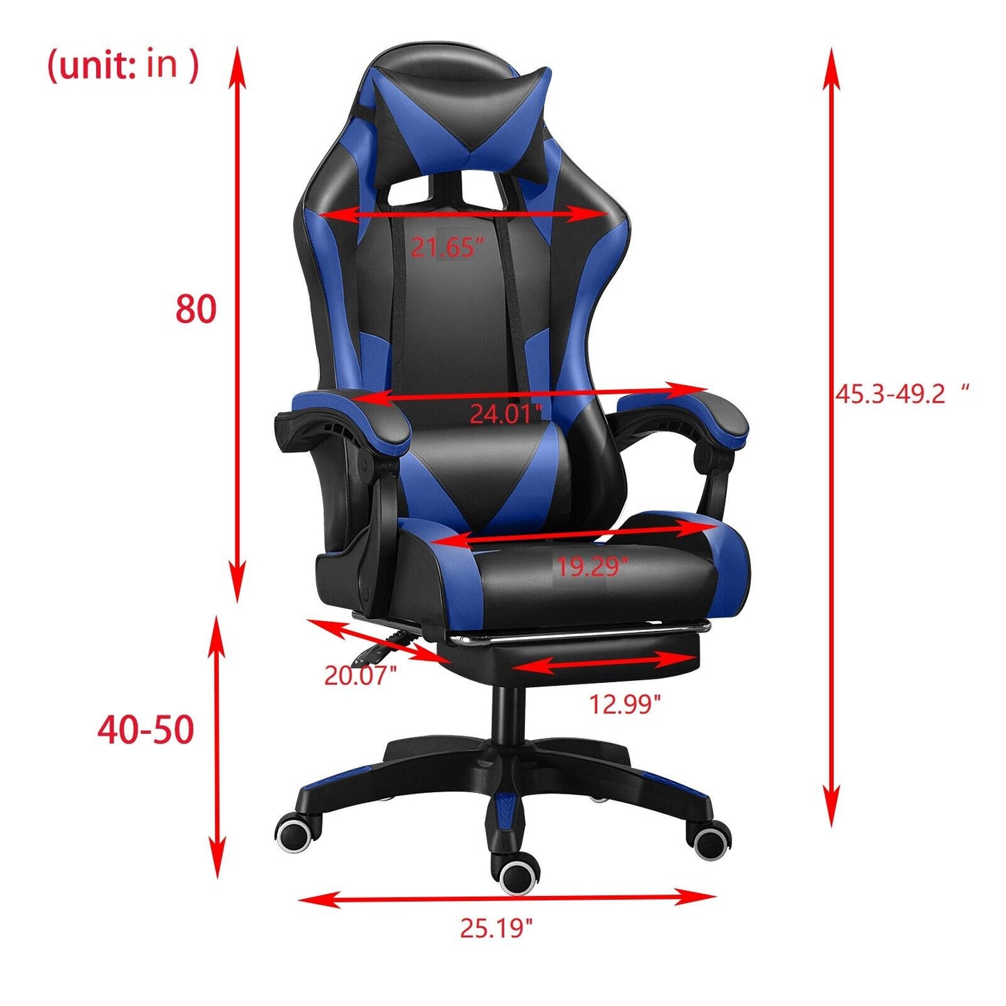 Ergonomic Gaming Chair Computer Racing Recliner Office Swivel Chair w/ Footrest