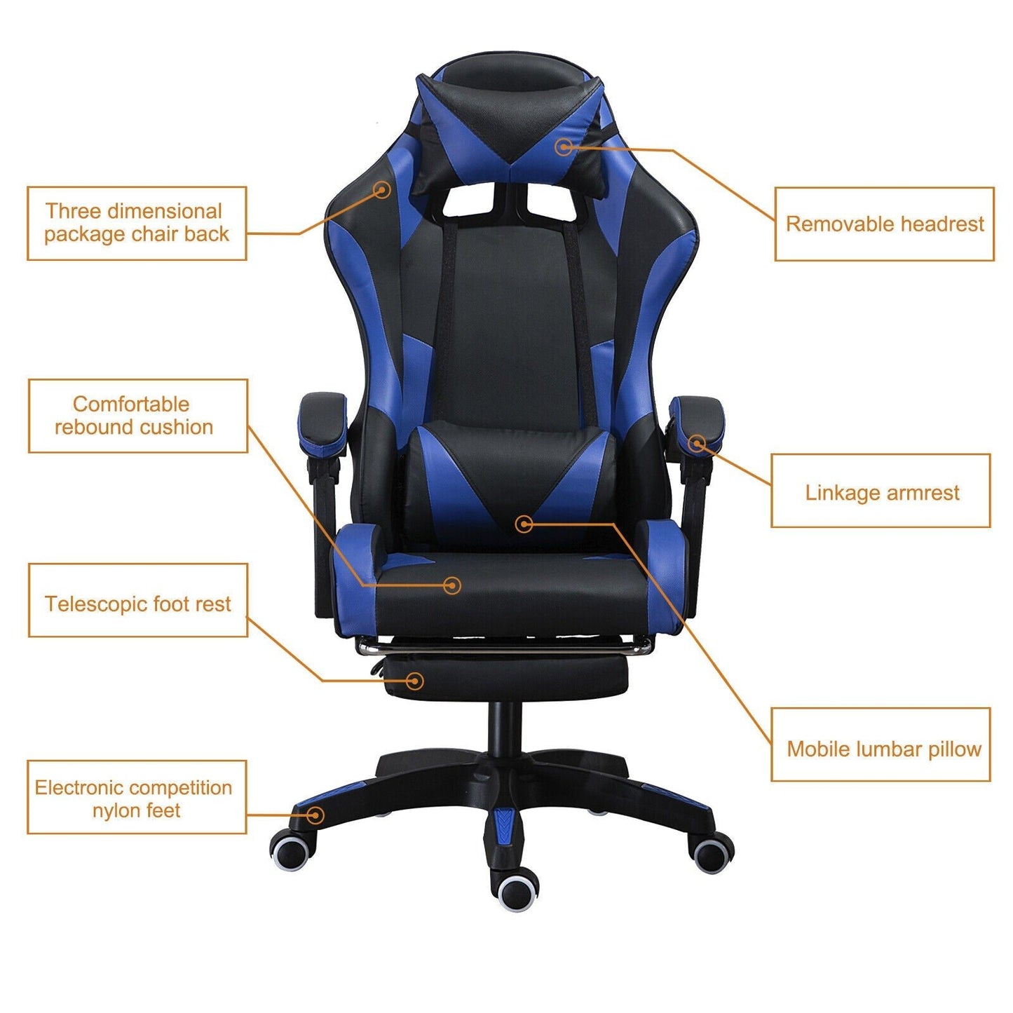 Ergonomic Gaming Chair Computer Racing Recliner Office Swivel Chair w/ Footrest