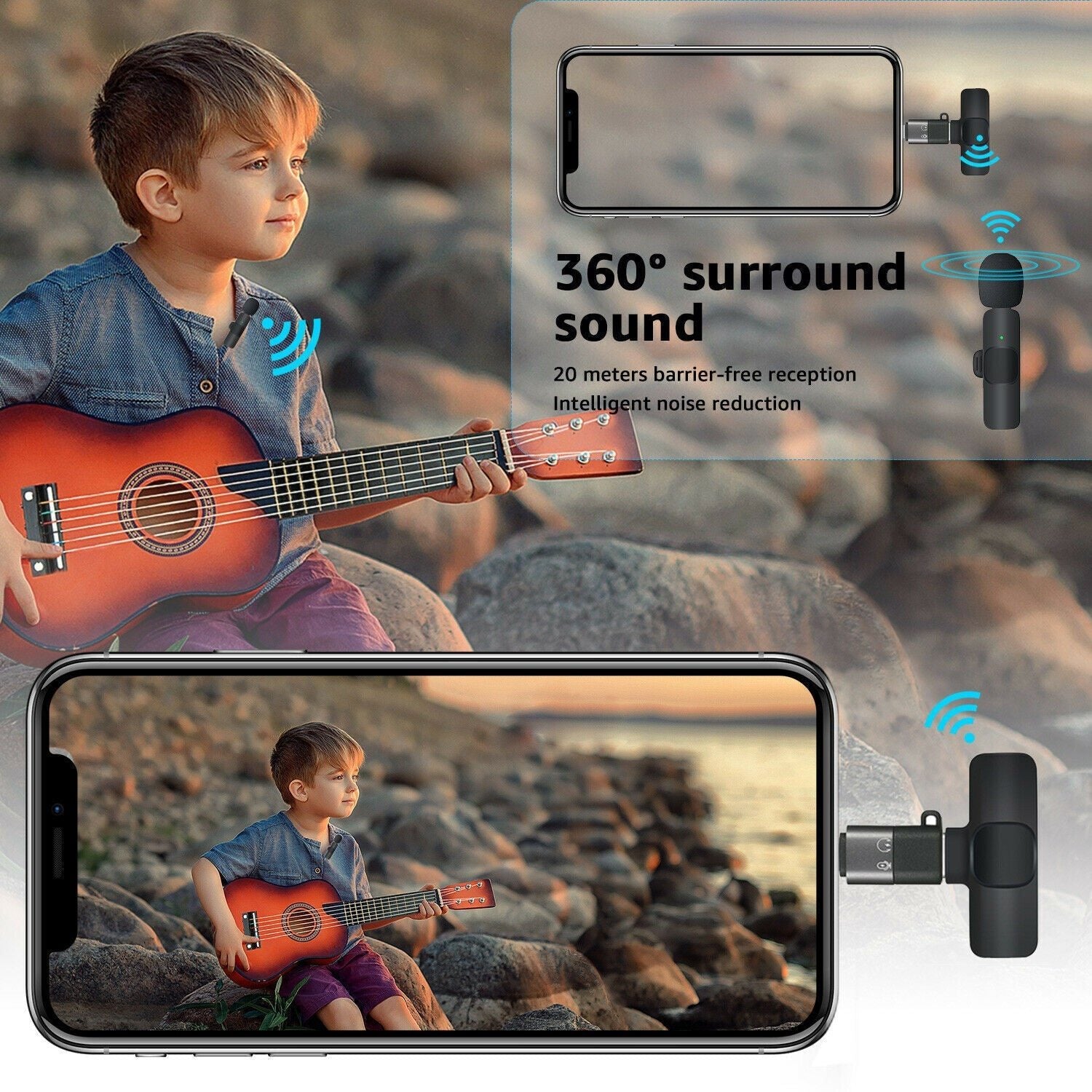 Mini Microphone Wireless Audio Video Recording with Phone Charging