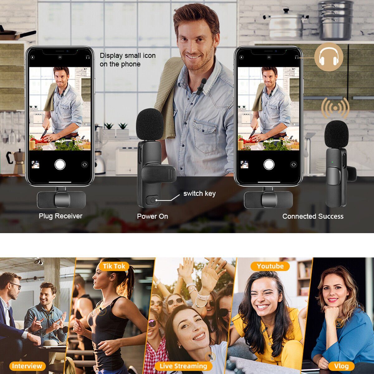 Mini Microphone Wireless Audio Video Recording with Phone Charging