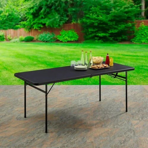 Mainstays 6 Foot Bi-Fold Plastic Folding Table, Black